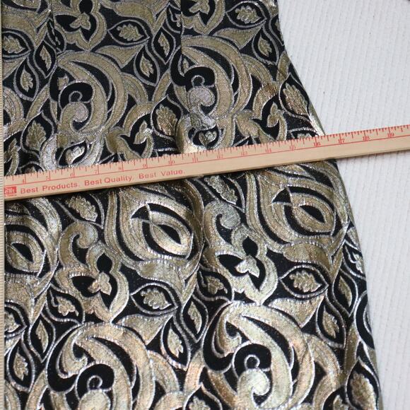 Vintage Handmade Gold & Black Lame Brocade Dress High Neck Long Sleeve Glam M/L - Picture 6 of 7